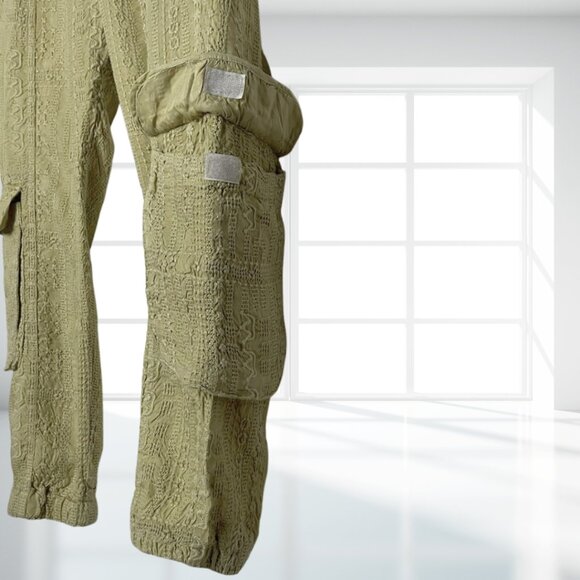 Johnny Was Khaki Green Embroidered Pull-On Cargo Joggers M - Cupro Rayon Comfort - Picture 5 of 11